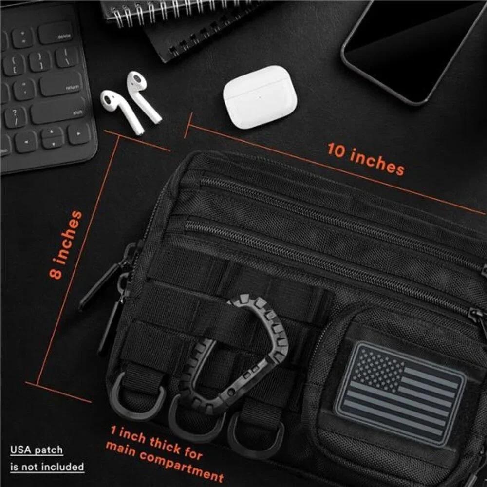 Black Small Tactical Messenger Bag For Men. This EDC Has Multiple Ways